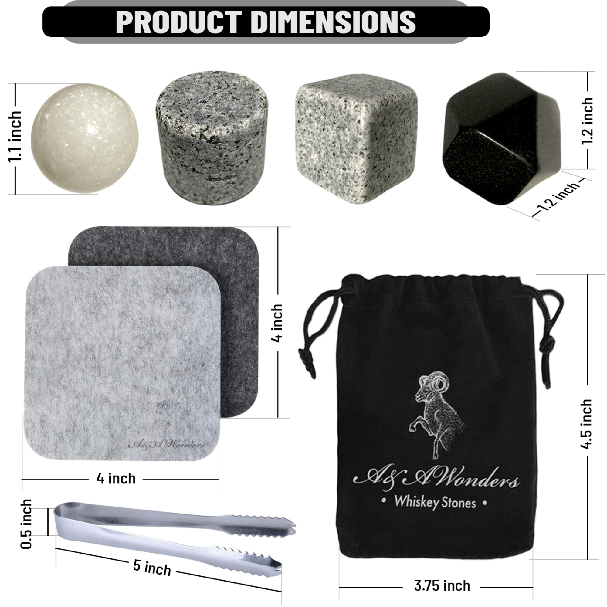 Premium Whiskey Stones Set Of 4 Geometrical shapes