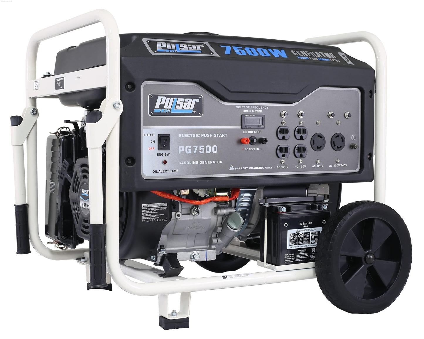 Pulsar 7500W Gas Powered Portable Generator with Electric Start and 240V Output