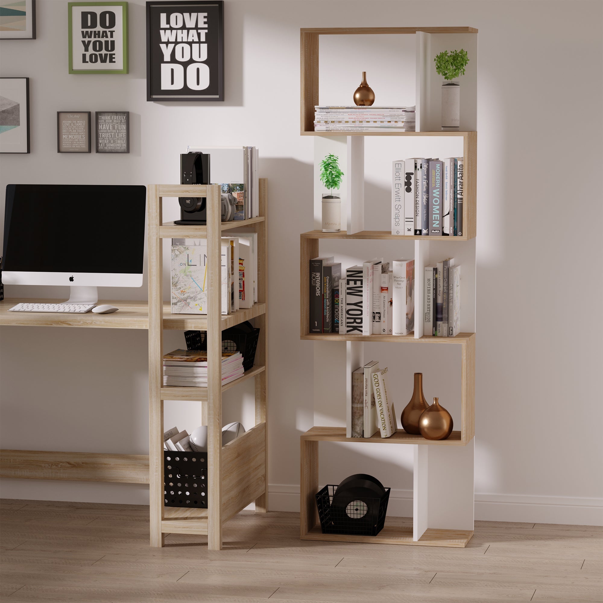 5-Tier Geometric Bookcase Room Divider
