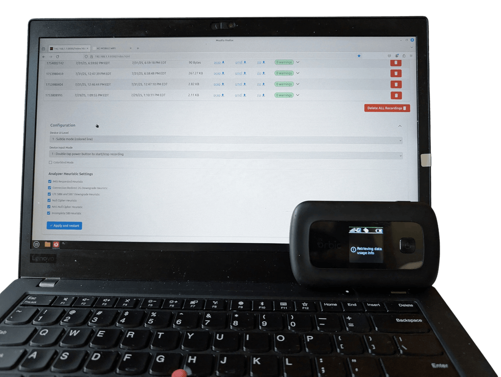 Orbic RCL400 LTE Hotspot with RayHunter + DagShell Installed - Privacy, IMSI Catcher Detection & Network Research Tool