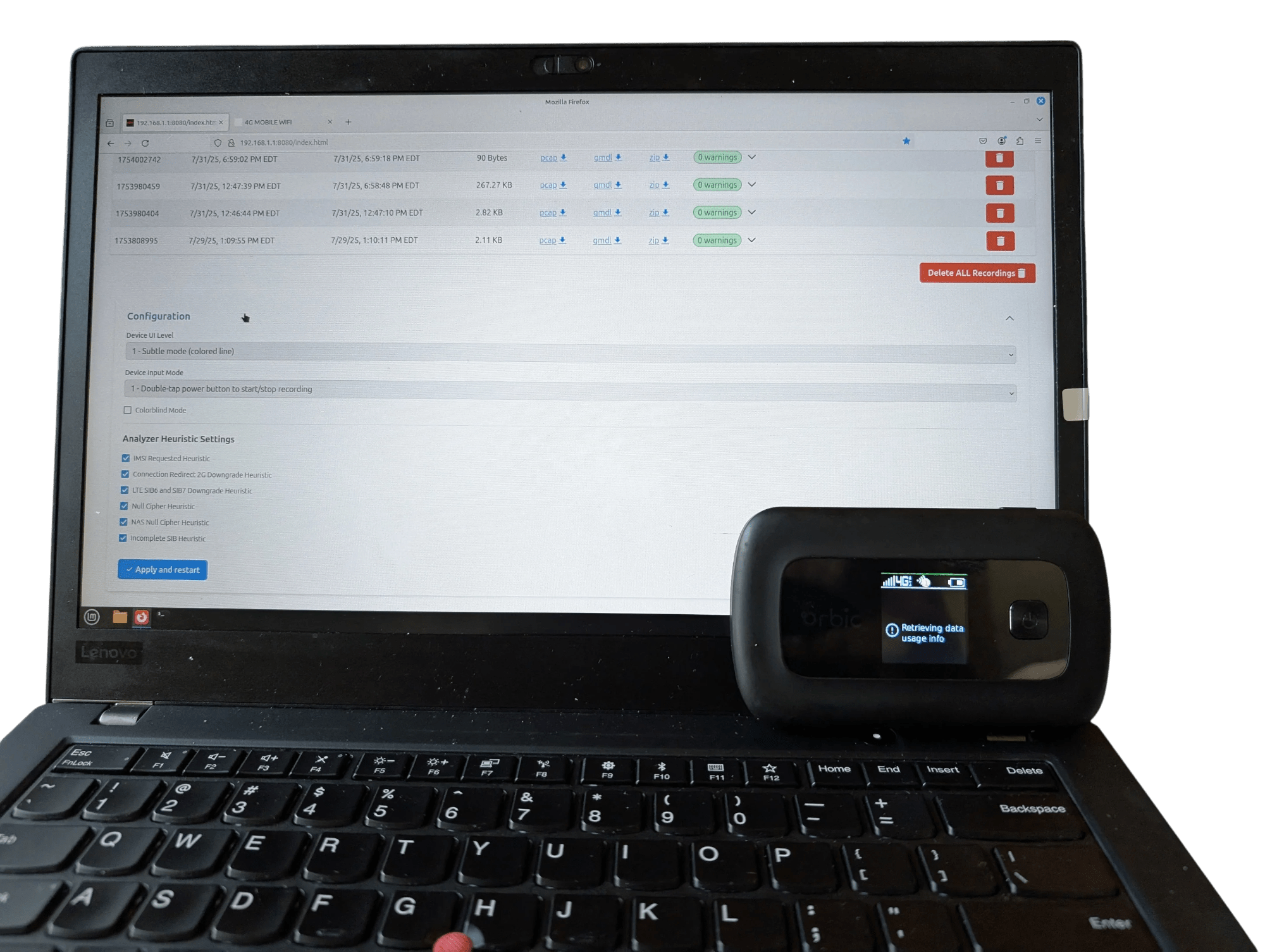 Orbic RCL400 LTE Hotspot with RayHunter + DagShell Installed - Privacy, IMSI Catcher Detection & Network Research Tool