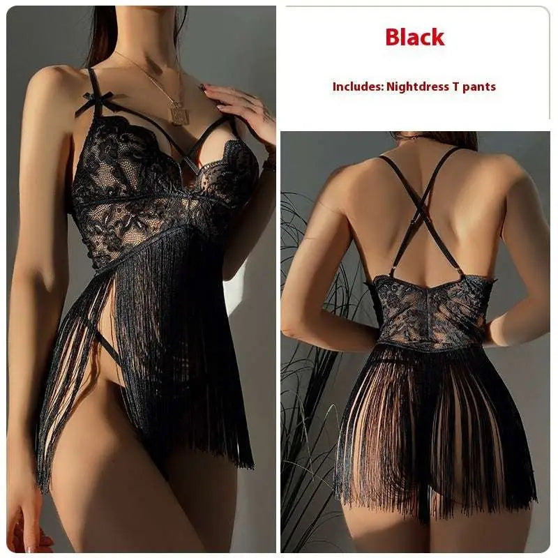 Red Lace Fashion Lace Sling Night Skirt Suit