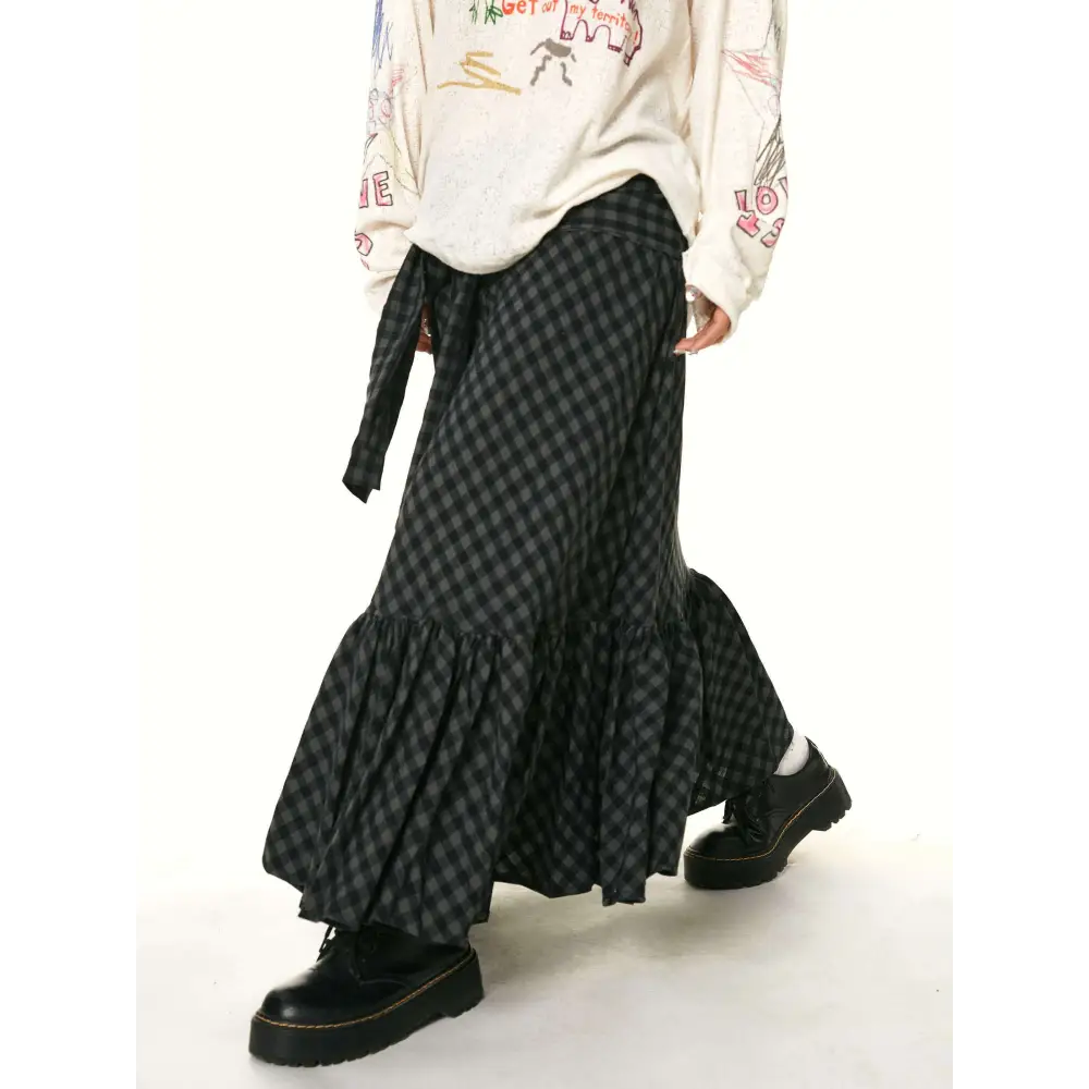 Retro Ruffled Plaid Fishtail Skirt
