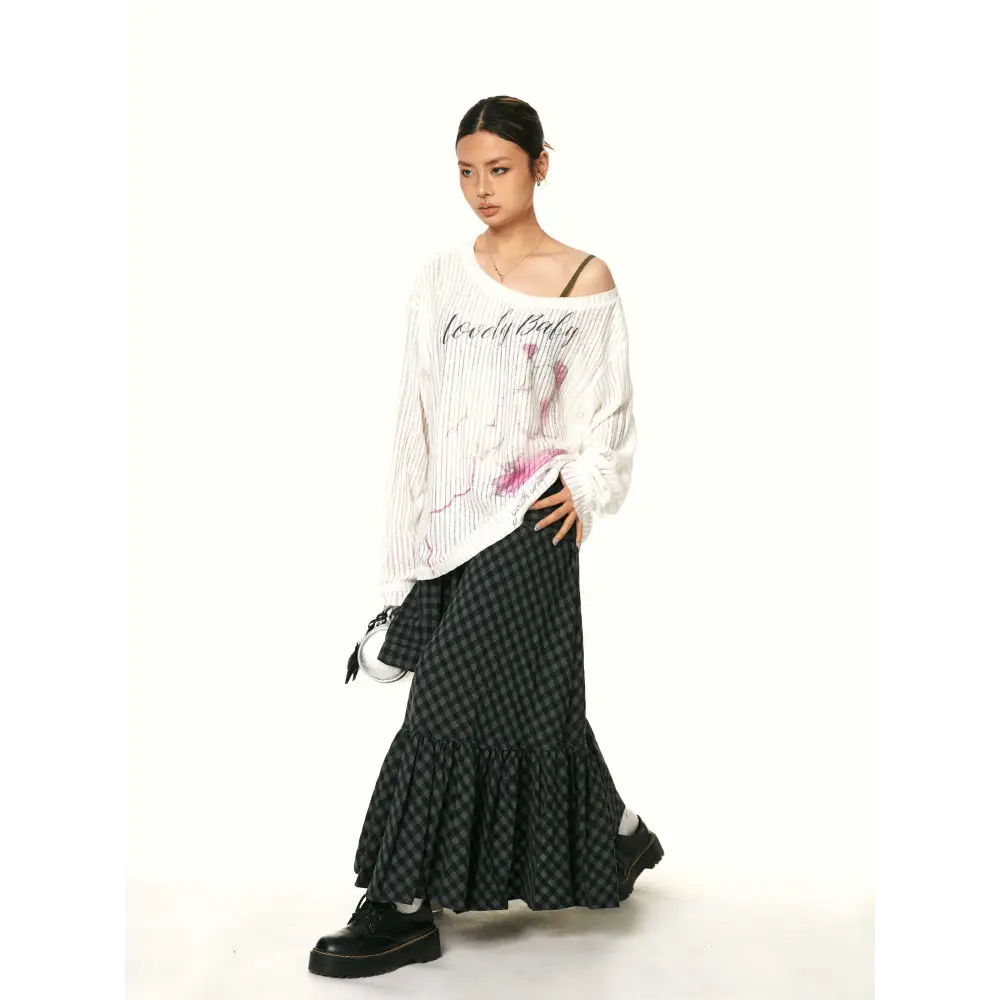 Retro Ruffled Plaid Fishtail Skirt