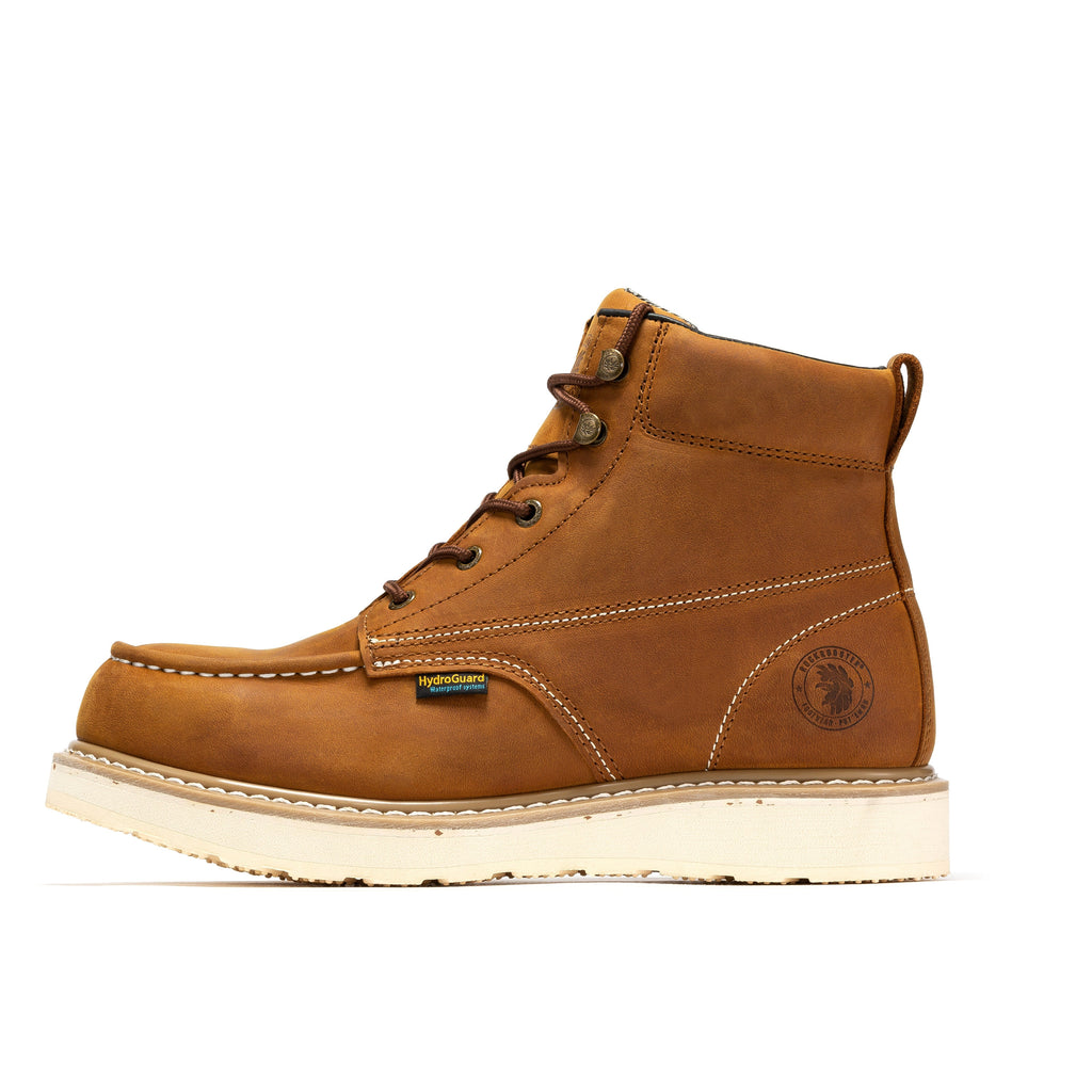 ROCKROOSTER Edgewood Men's 6 inch Brown steel toe waterproof wedge work boots SAP858