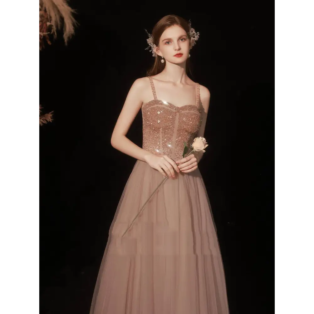 Rose Gold Sequin Suspender Dinner Dress