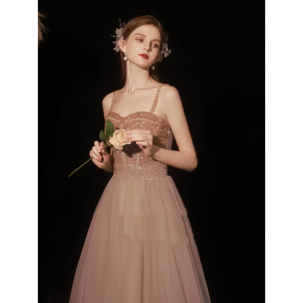 Rose Gold Sequin Suspender Dinner Dress