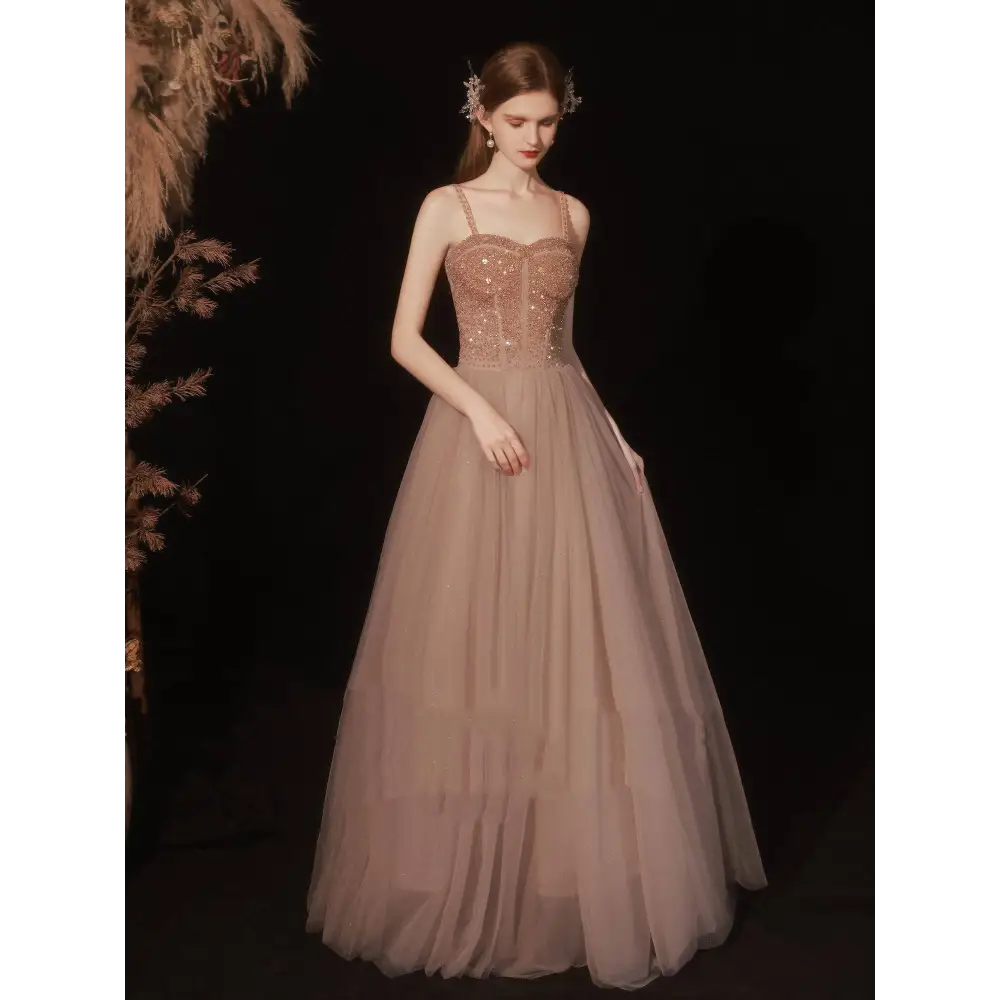 Rose Gold Sequin Suspender Dinner Dress