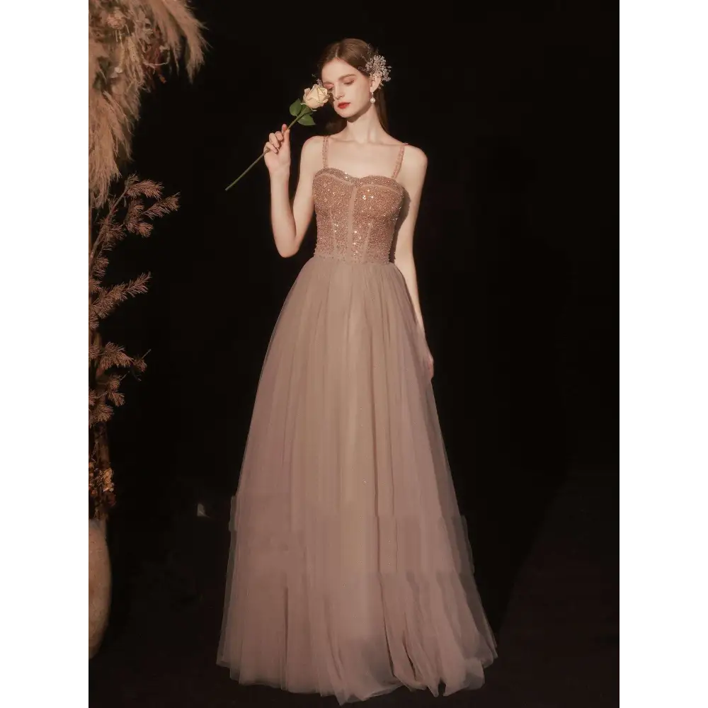 Rose Gold Sequin Suspender Dinner Dress