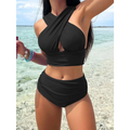 Royal Blue Cross Halterneck Pleated Swimsuit