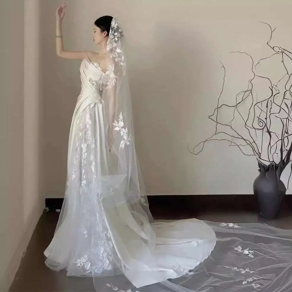 Satin Lace Tube Top Fishtail Wedding Dress