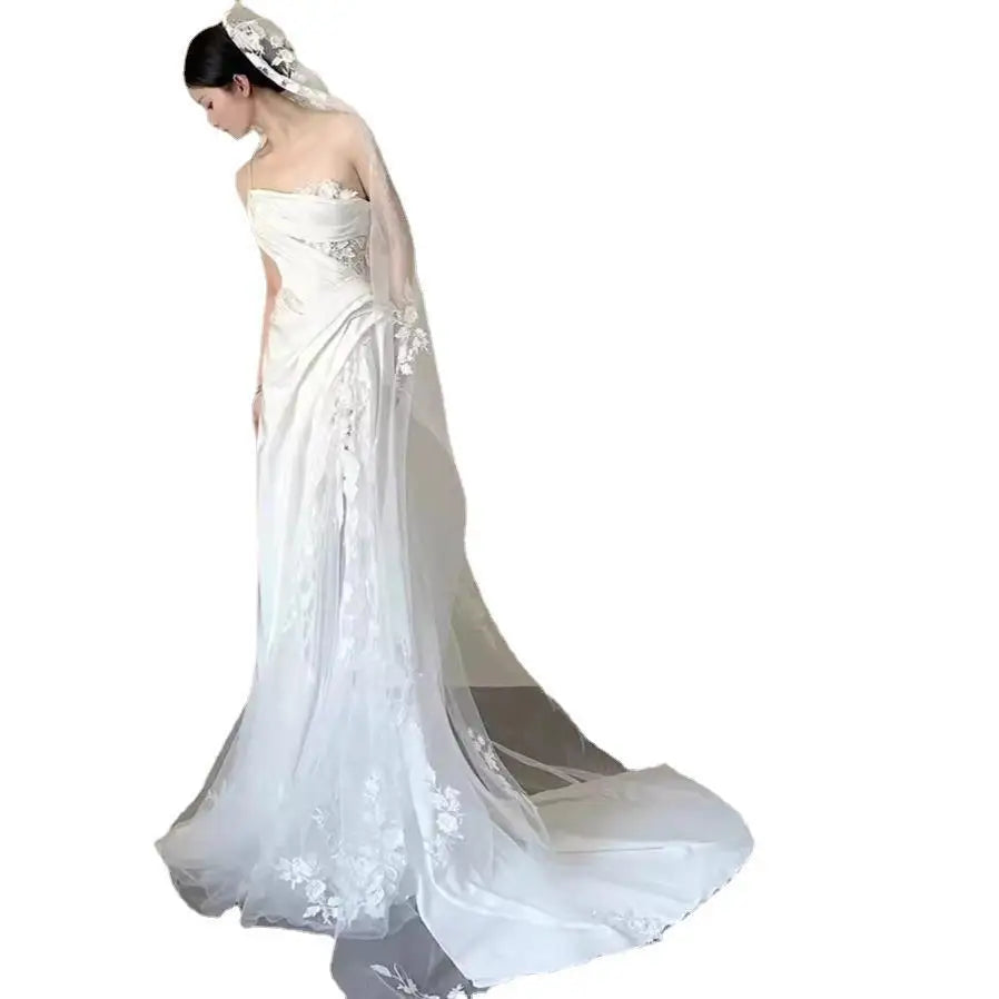 Satin Lace Tube Top Fishtail Wedding Dress