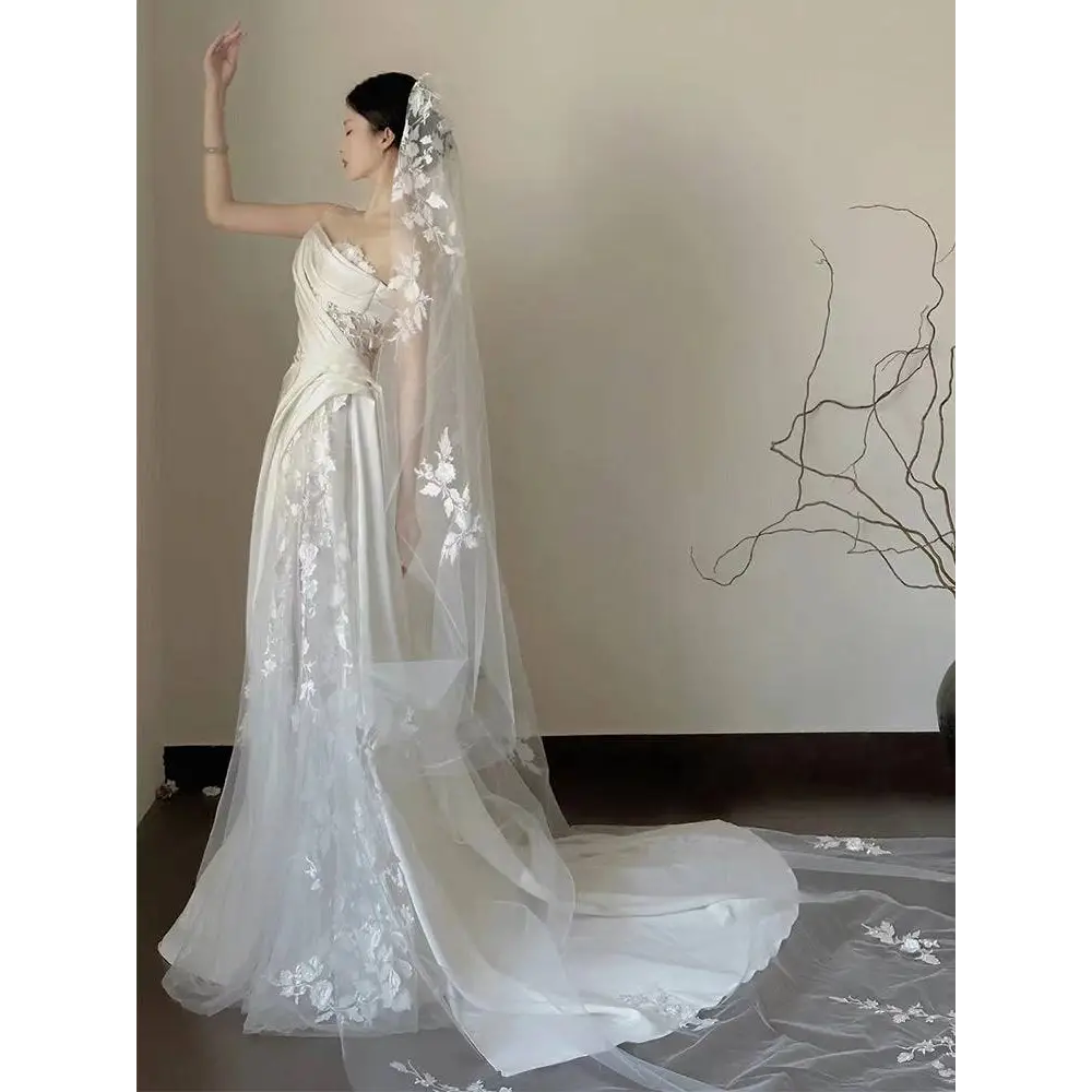 Satin Lace Tube Top Fishtail Wedding Dress