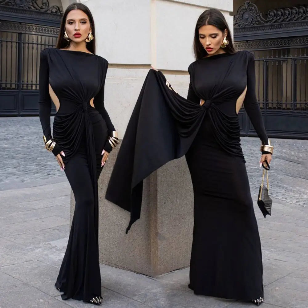 Hollow-Out Long Sleeve Dress
