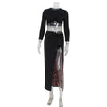 Sexy Navel Leopard Print Long Sleeve Dress Suit