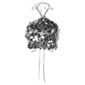Silver Halter Backless Sequined Vest