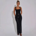 Silver Sequin Mesh Suspender Gown