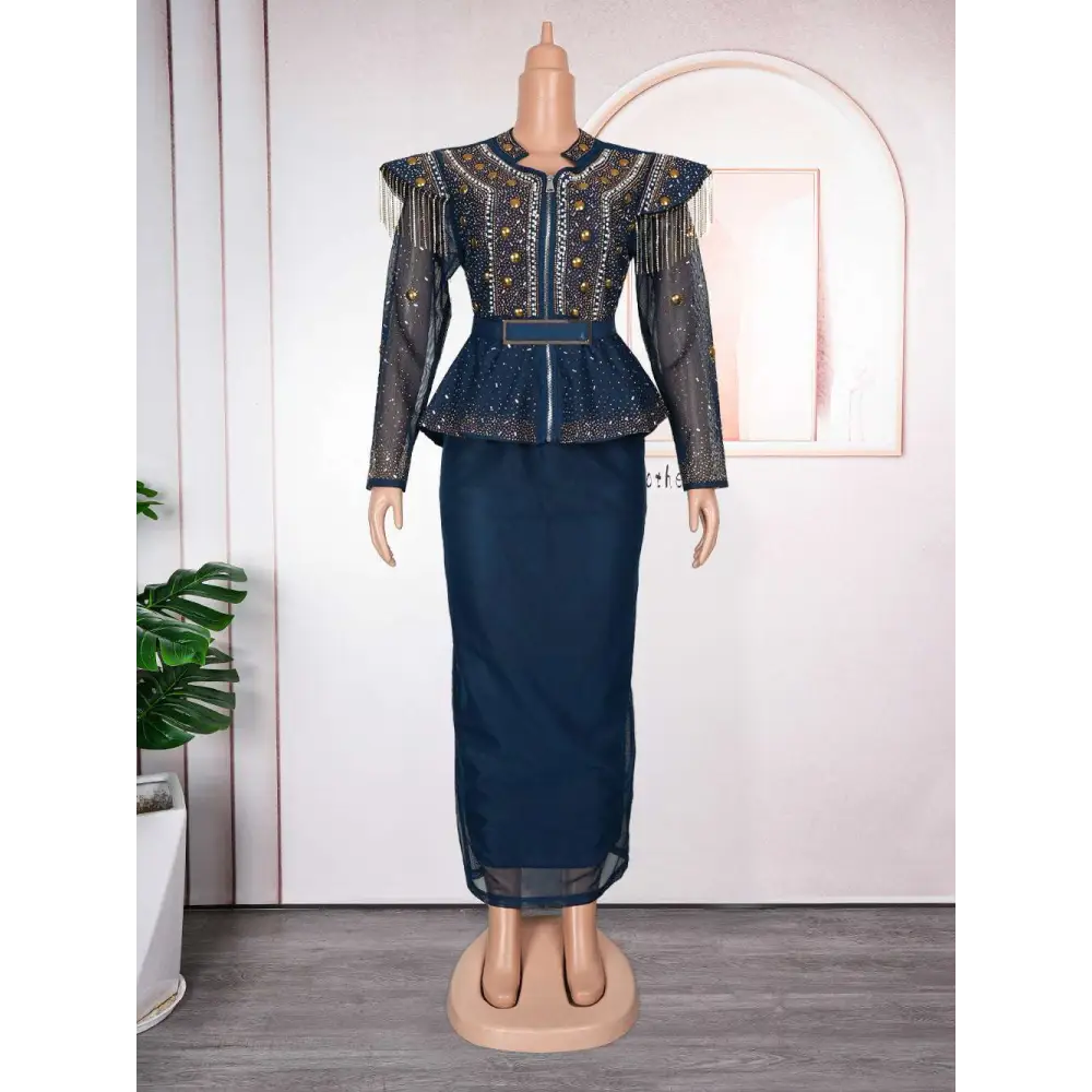 Solid Color Hot Drilling Plus Size Two Piece Set