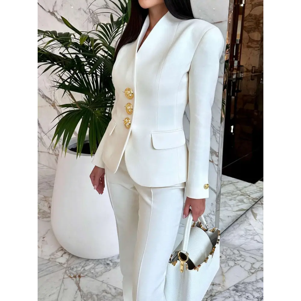 Solid Color Single-breasted Blazer and Pants Set