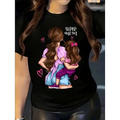 Super Mom Figure Print Crew Neck T-Shirt