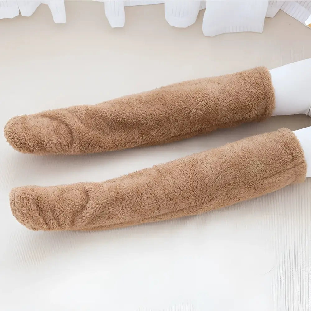 Tan Paw Print Fuzzy Long Socks