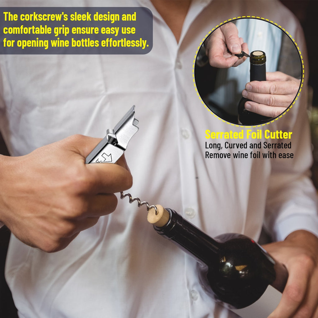 Ultimate Wine Accessories Set Featuring 3 in-1 Multifunctional Waiters Corkscrew