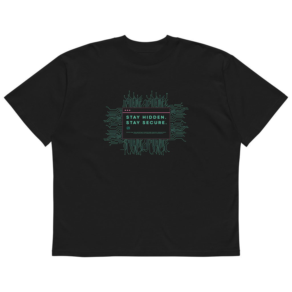 STS “Stay Hidden Stay Secure” Cybersecurity Oversized Organic High-Neck T-Shirt