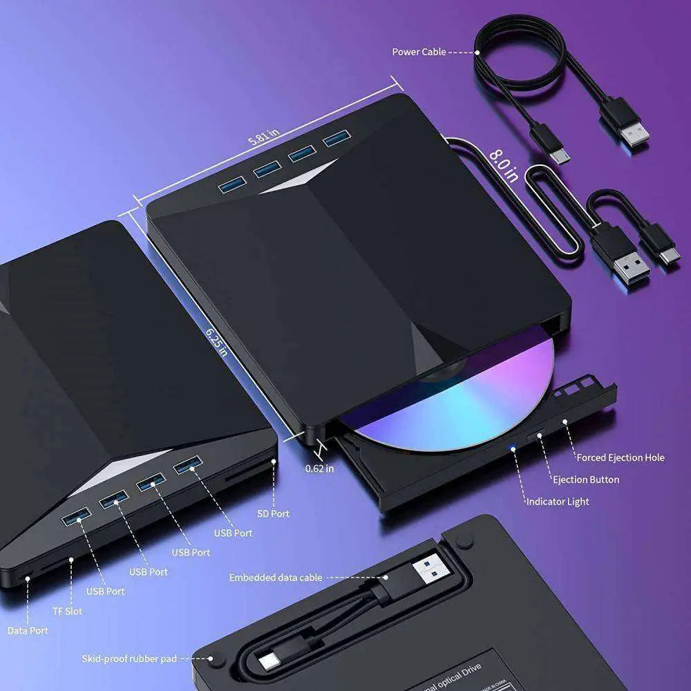 USB 3.0 Type C External CD DVD Drive with Ports