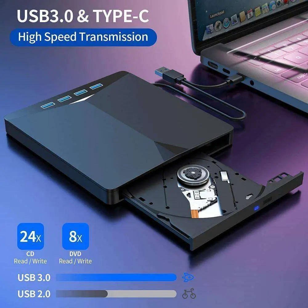 USB 3.0 Type C External CD DVD Drive with Ports