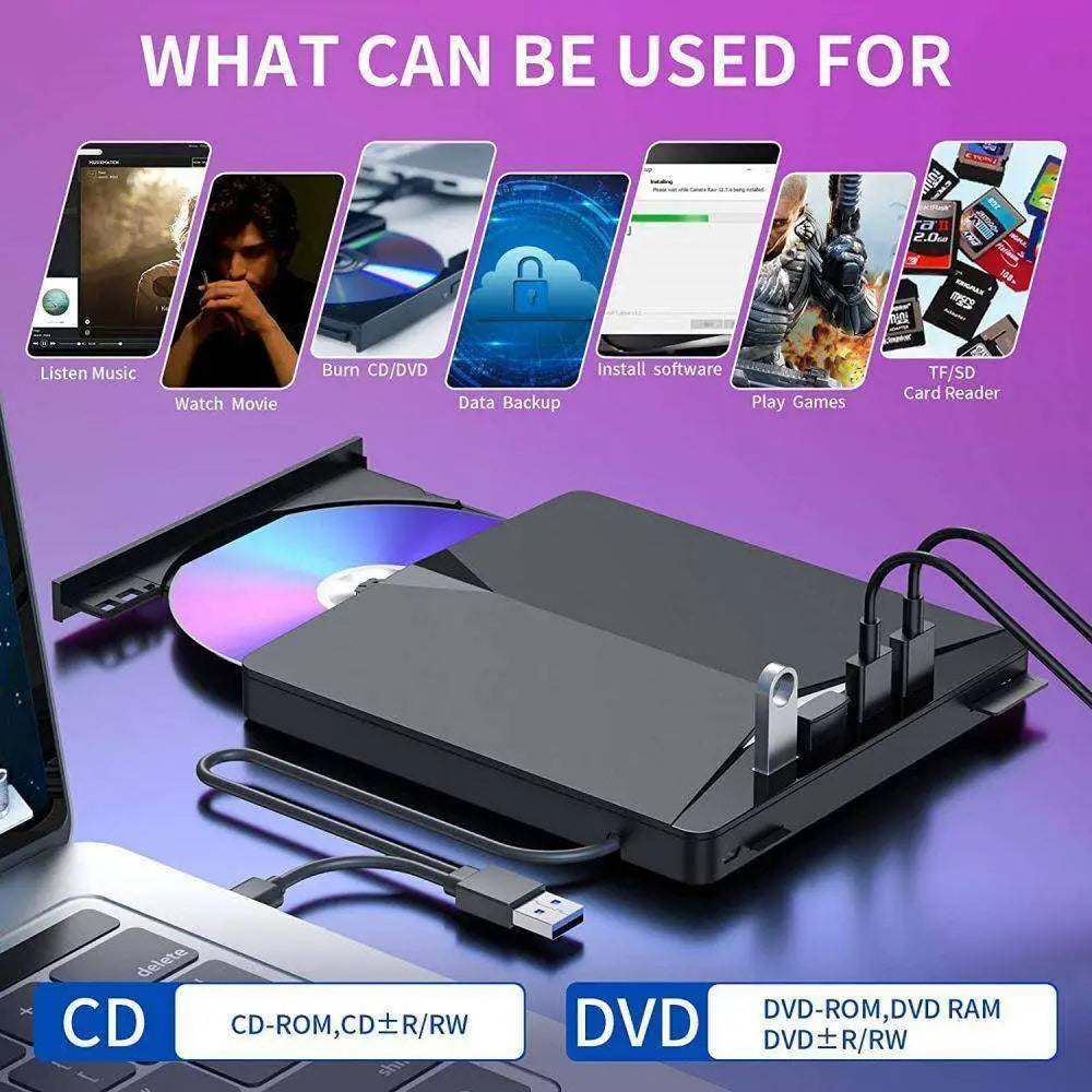 USB 3.0 Type C External CD DVD Drive with Ports