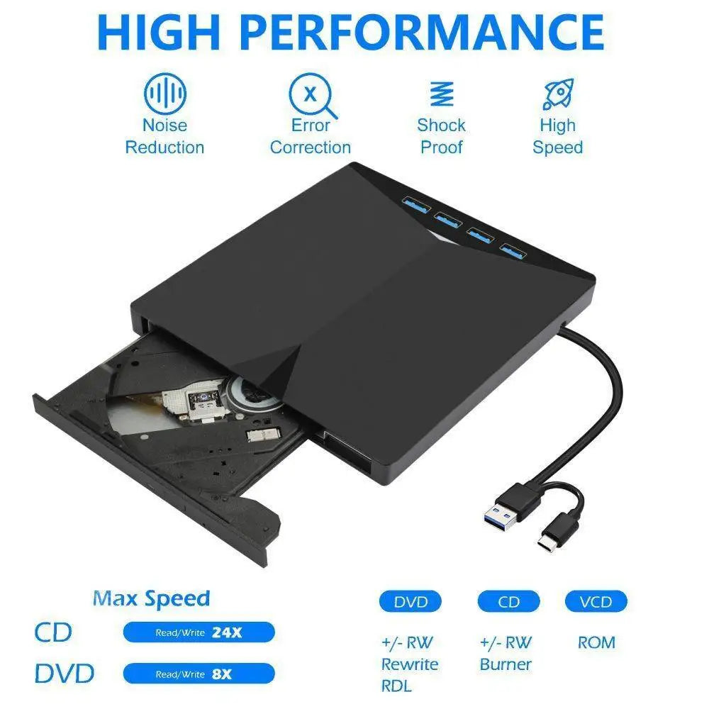 USB 3.0 Type C External CD DVD Drive with Ports