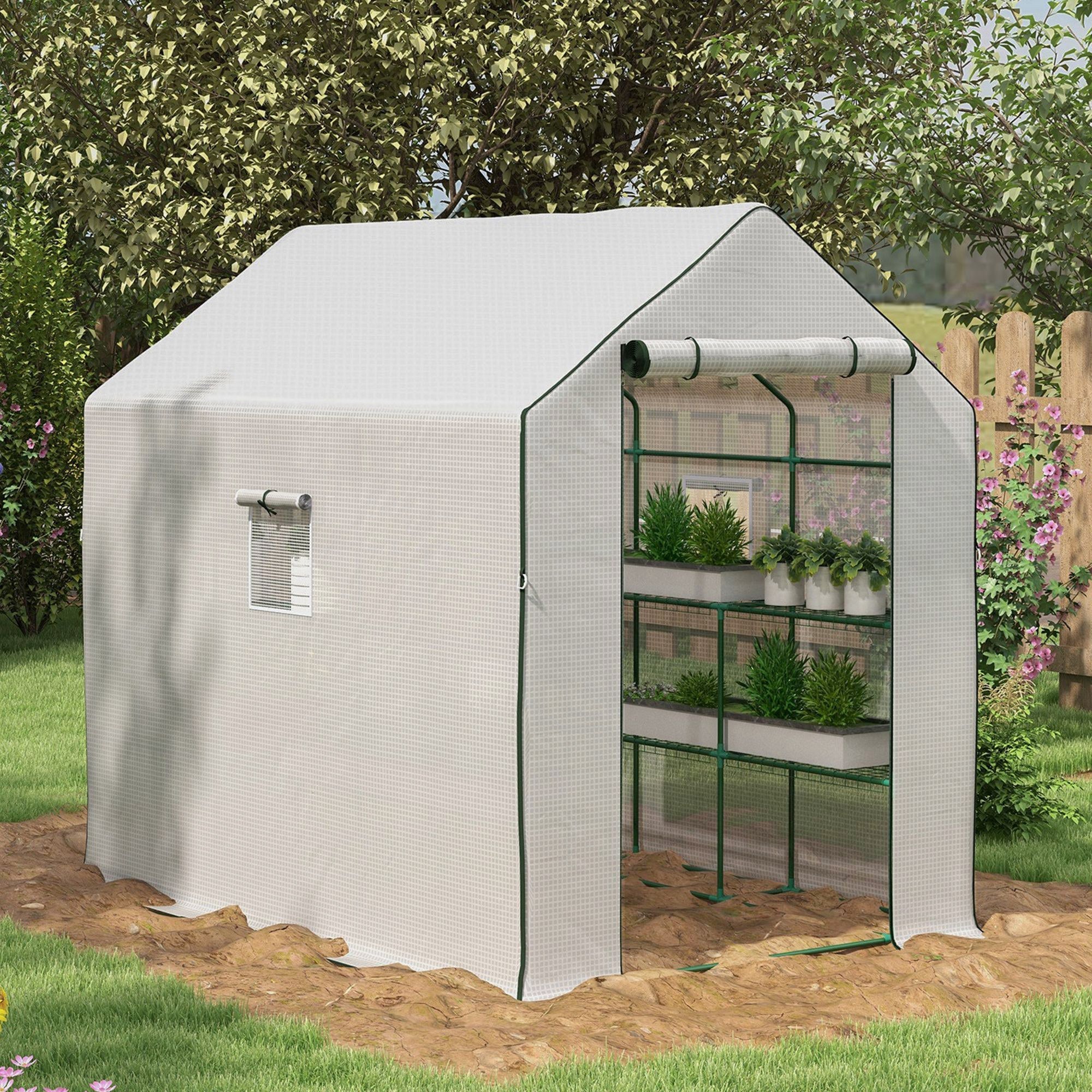 4.6' x 4.7' Walk-In Greenhouse with Flower Rack Shelves