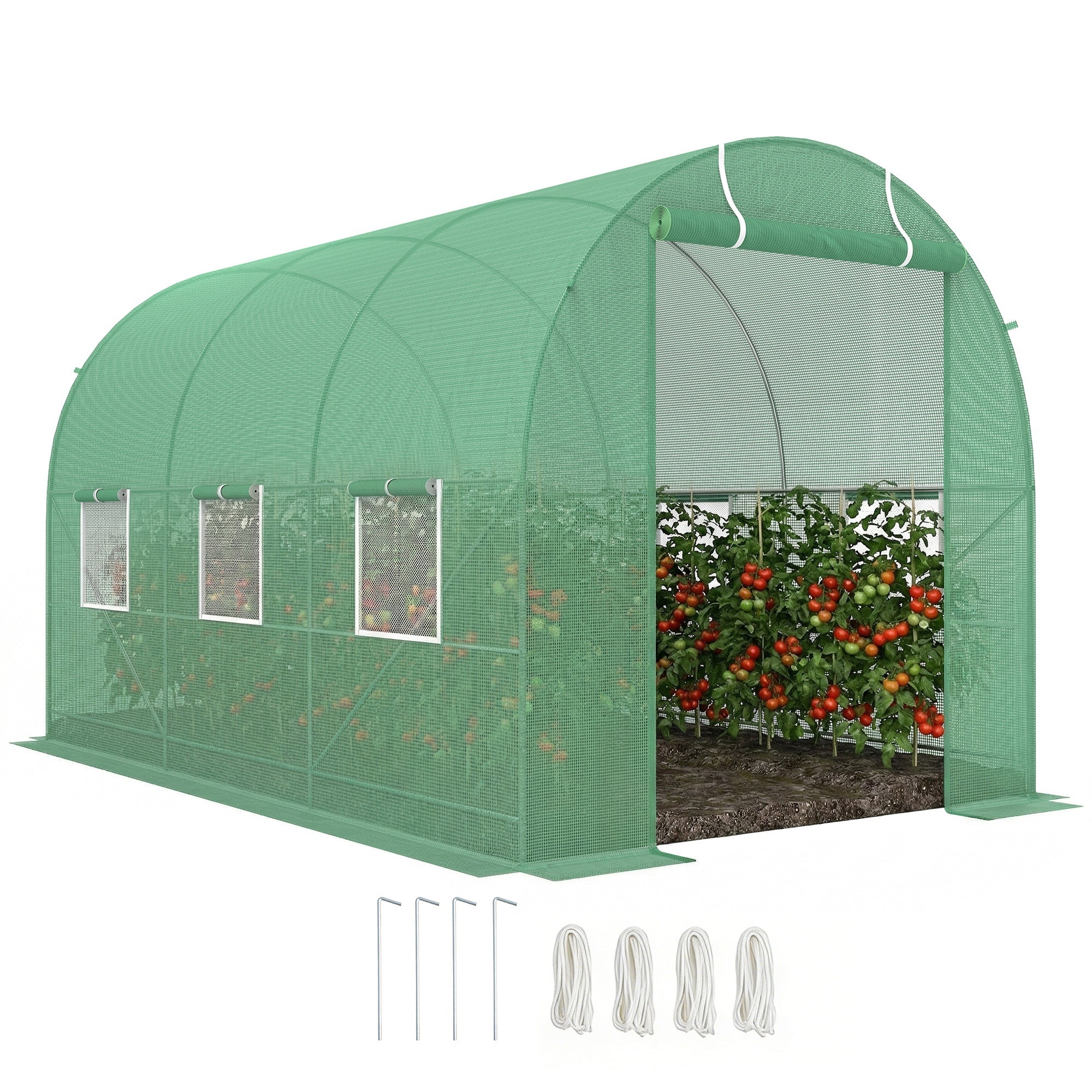 11.5' x 6.6' x 6.6' Green Tunnel Greenhouse with Roll Up Door