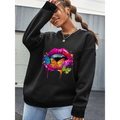 White Butterfly Lips Graphic Crew Neck Sweatshirt