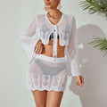 White Crochet Knitted Beach Bikini with Bell Sleeves
