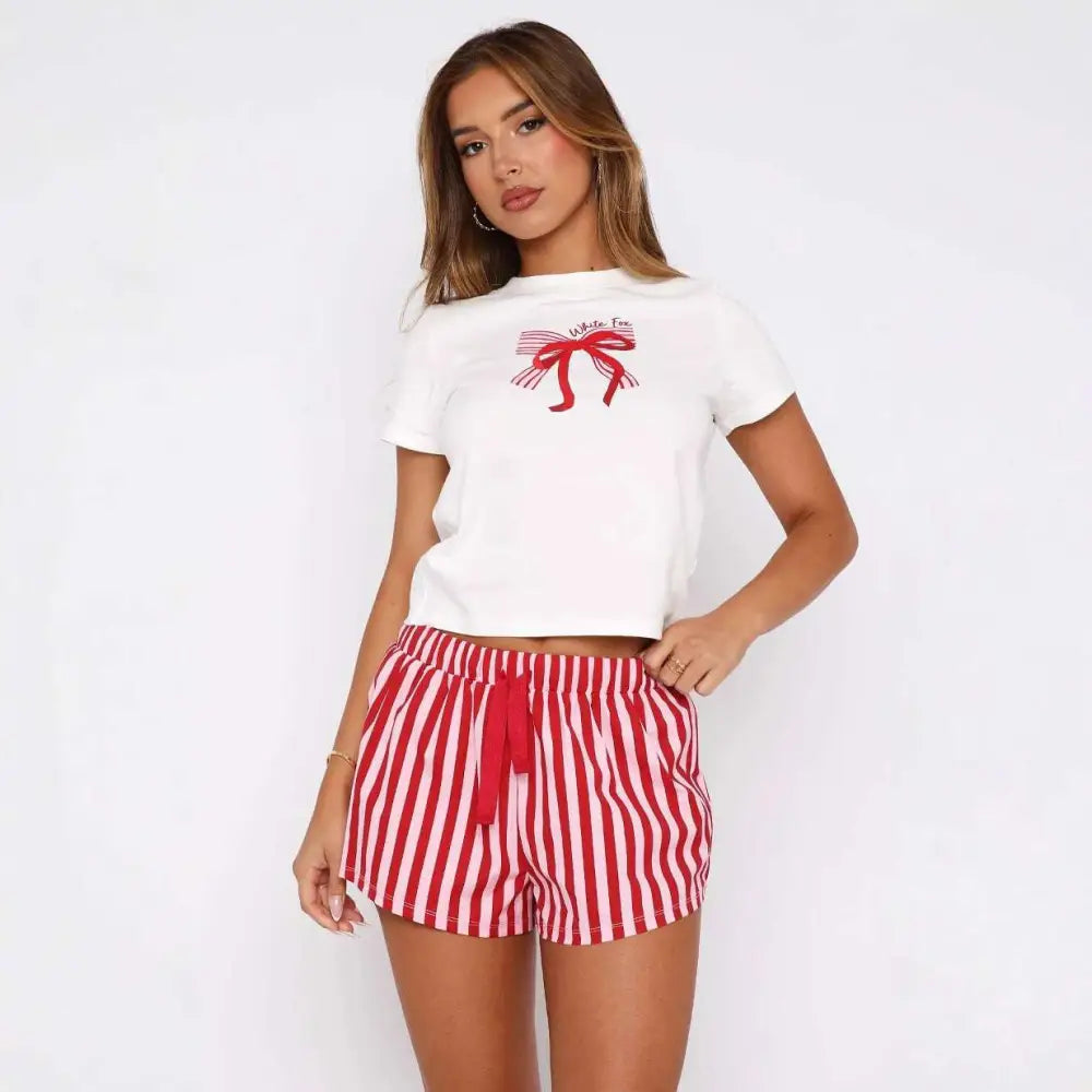 White Fox Shorts Sweetheart Pajamas Printing Suit