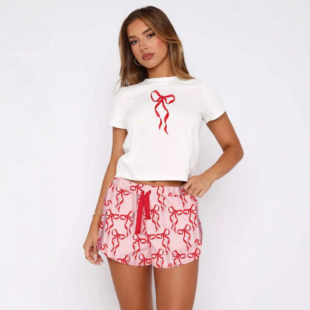 White Fox Shorts Sweetheart Pajamas Printing Suit