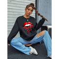 White Glitter Lips Pocketed Long Sleeve Sweatshirt