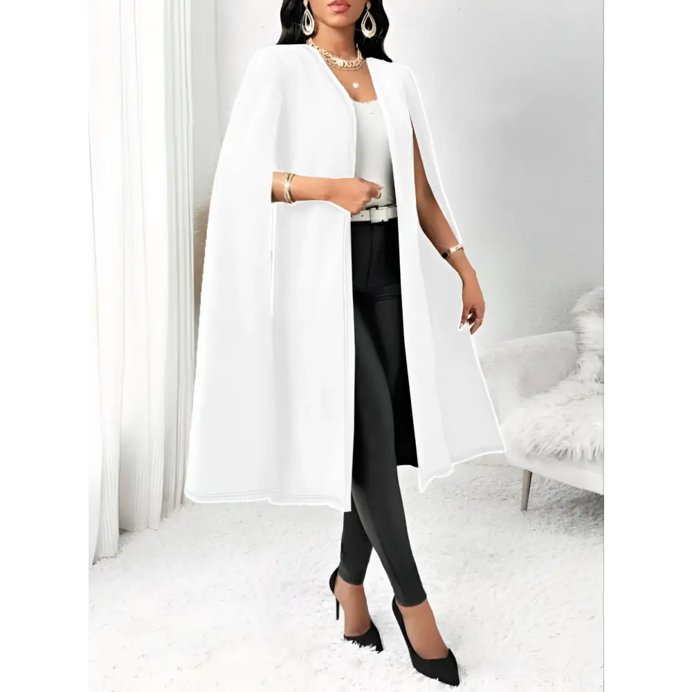 White Sleeveless Casual Fit Cape Vest