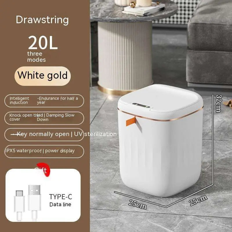 White Smart Trash Can for Living Room Kitchen