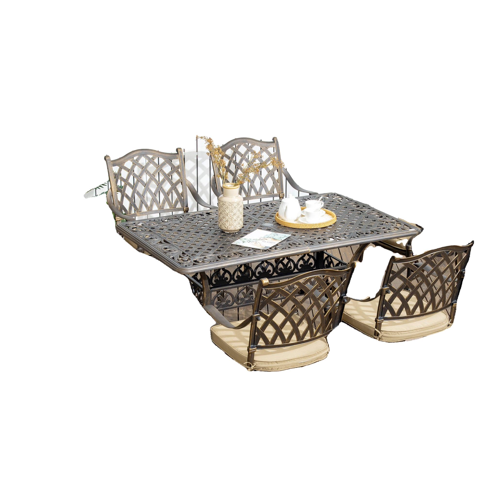 7-Piece Cast Aluminum Dining Set with Cushioned Chairs
