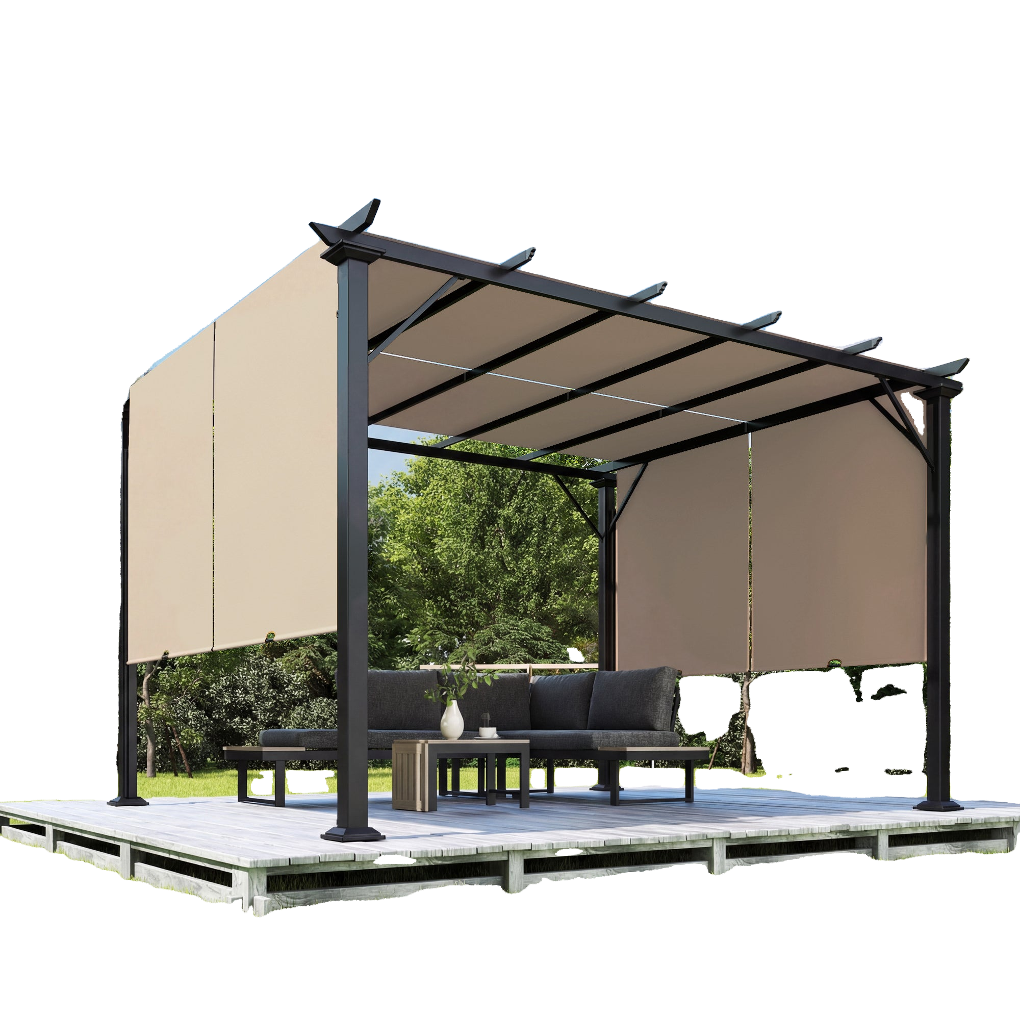 12' x 10' Steel Pergola with Retractable Canopy
