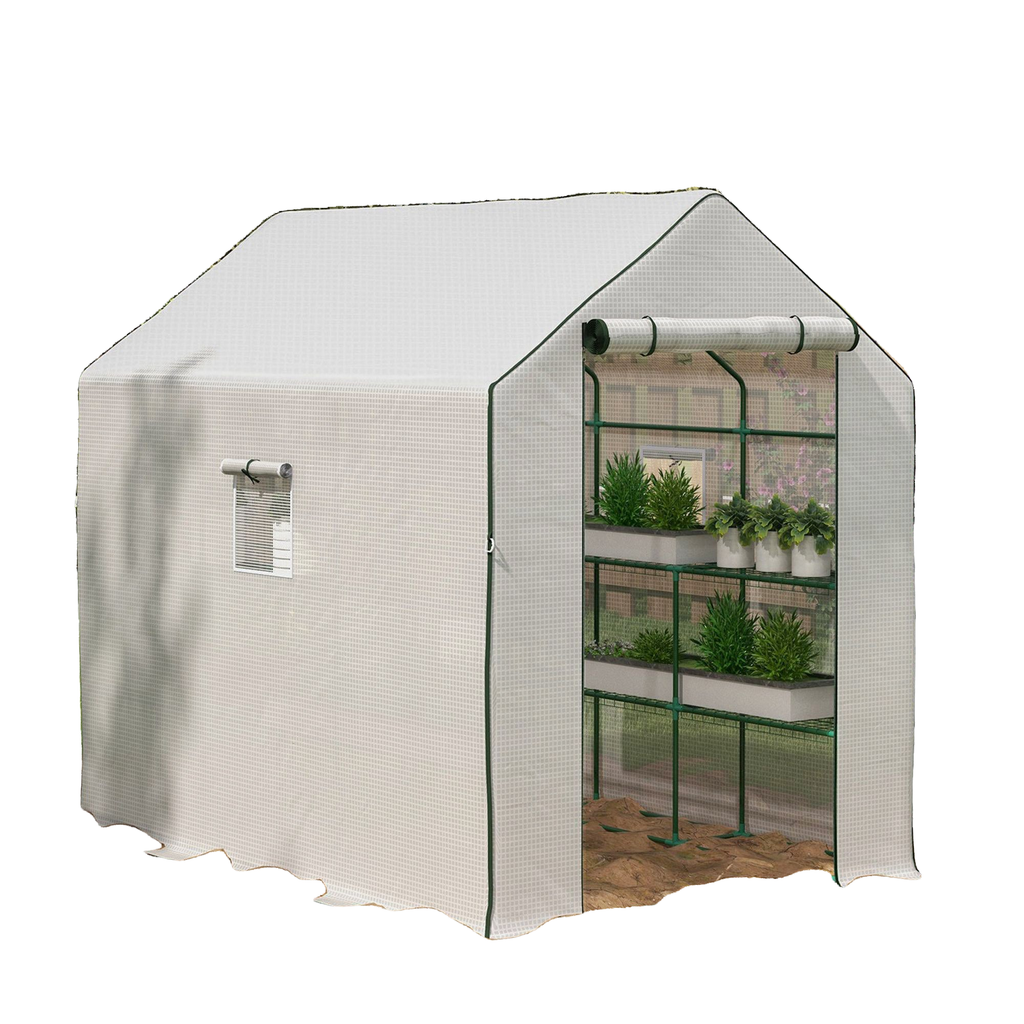 4.6' x 4.7' Walk-In Greenhouse with Flower Rack Shelves