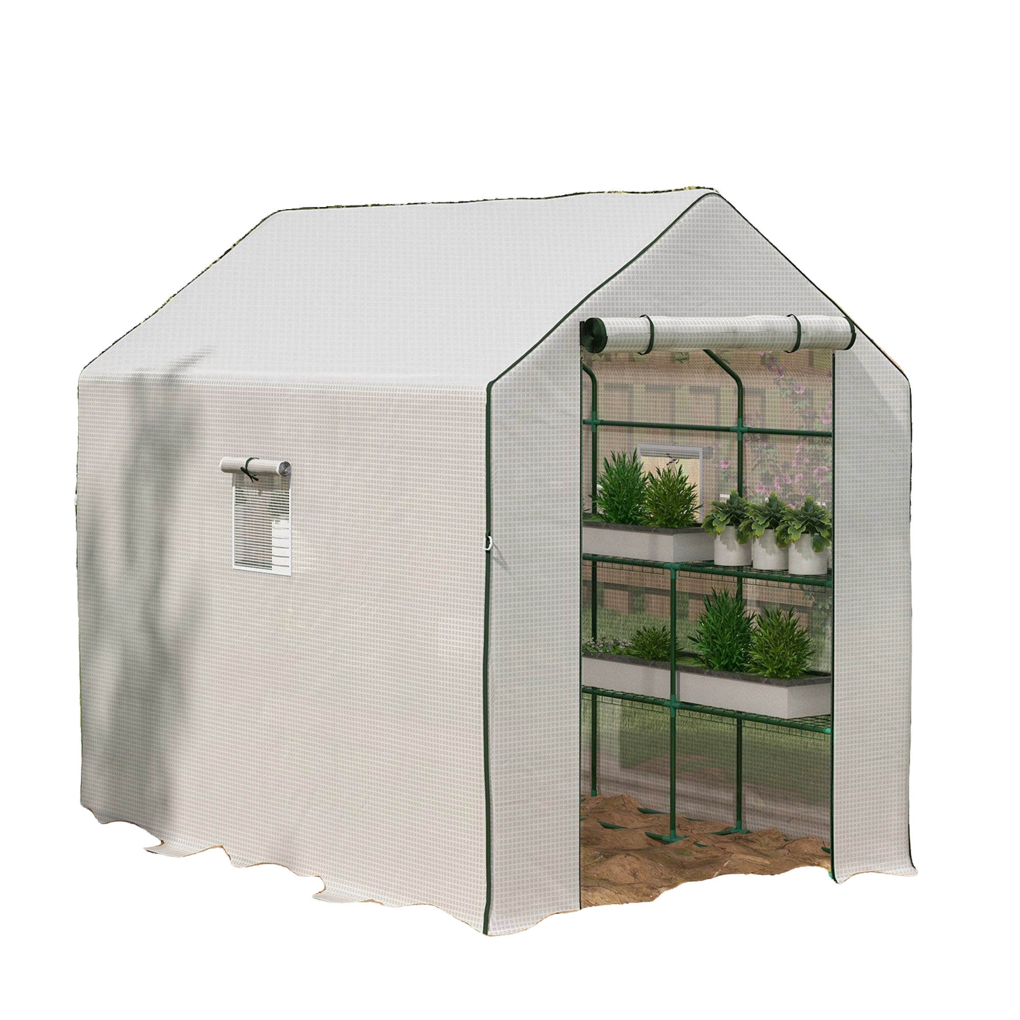 4.6' x 4.7' Walk-In Greenhouse with Flower Rack Shelves