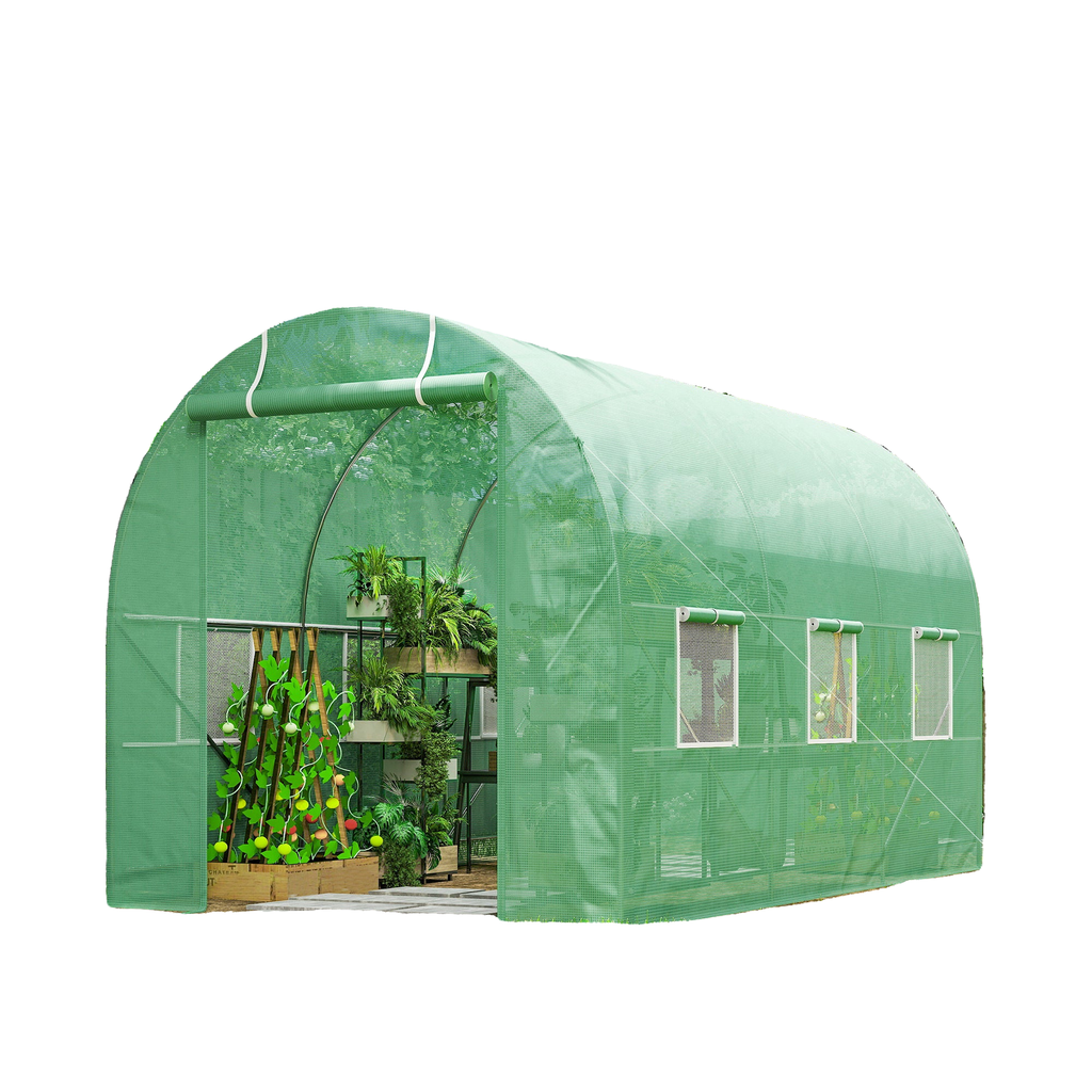 11.5' x 6.6' x 6.6' Green Tunnel Greenhouse with Roll Up Door
