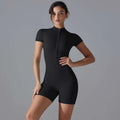 Women Summer Zipper Shorts Jumpsuit Yoga Bodysuit