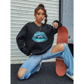 Women's Blue Lips Graphic Crew Neck Long Sleeve Sweatshirt