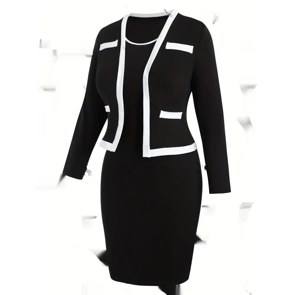 Women’s Color Matching Blazer and Hip Skirt Set