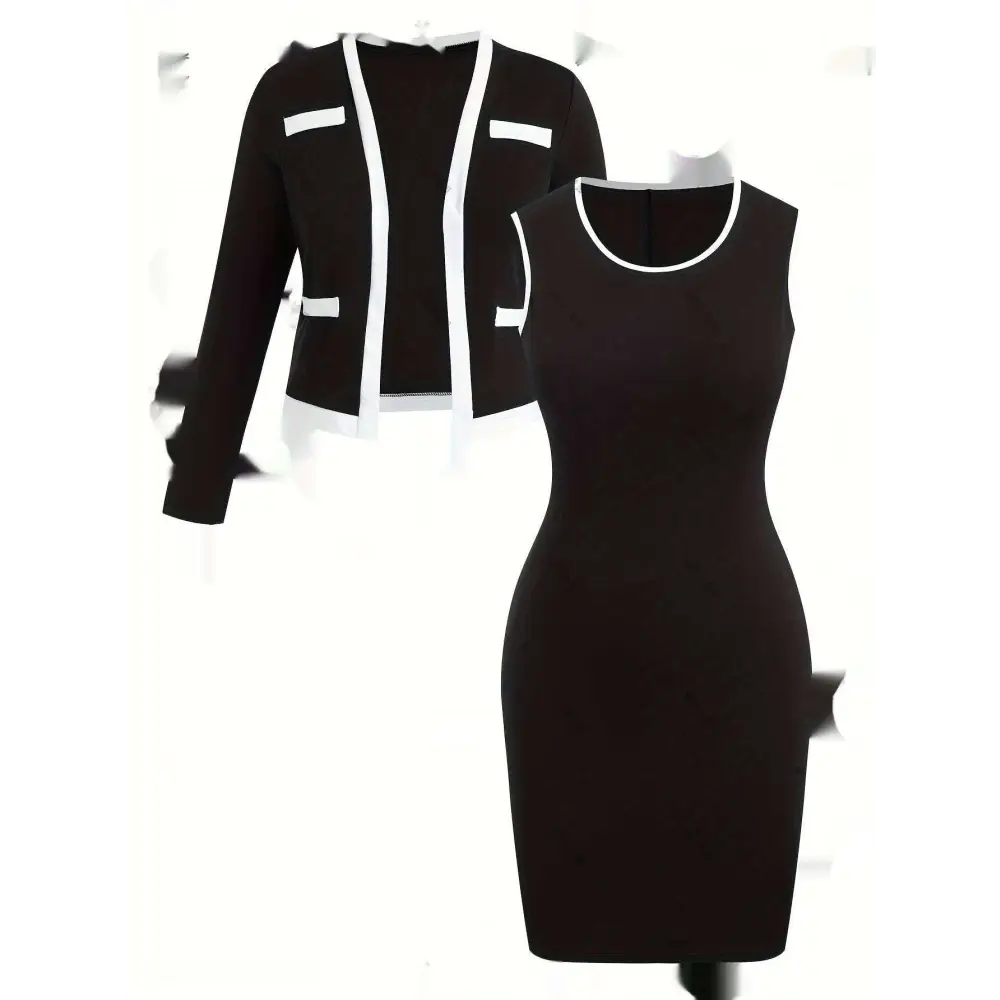 Women’s Color Matching Blazer and Hip Skirt Set
