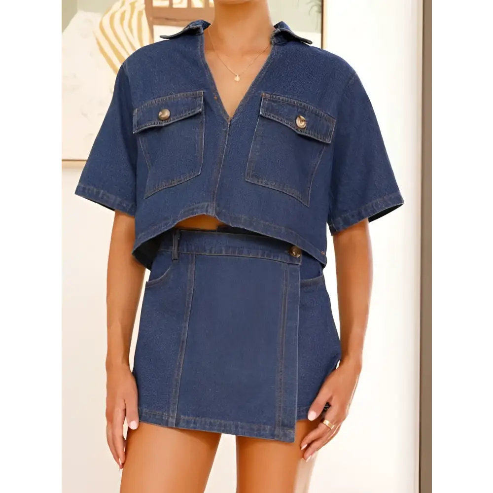 Women's Irregular Denim Short Pantskirt Suit